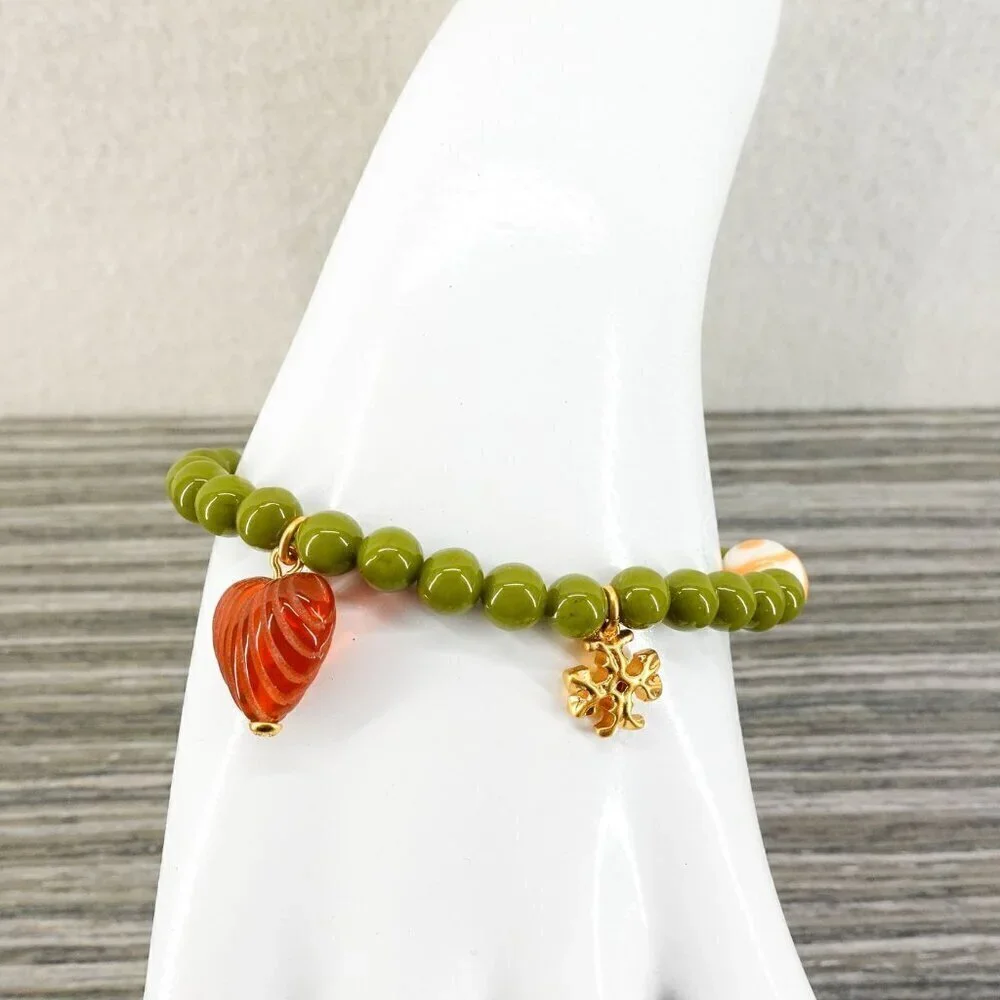 Tory Burch Women's Roxanne Beaded Tassel Bracelet Green OS
